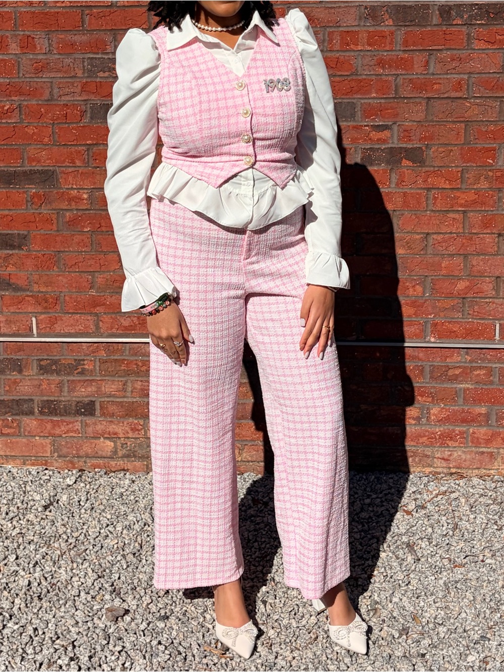 Women's Pink Tweed Vest & Pants Set